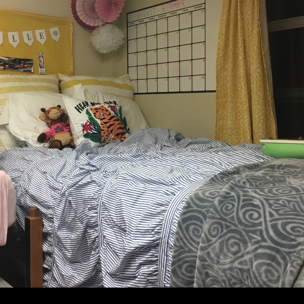 PB Teen Light Blue / White Striped Twin XL comforter